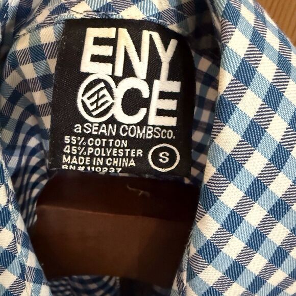 ENYCE Button Up Shirt Mens Small Blue White Check Short Sleeve Pocket‎ - Picture 5 of 12